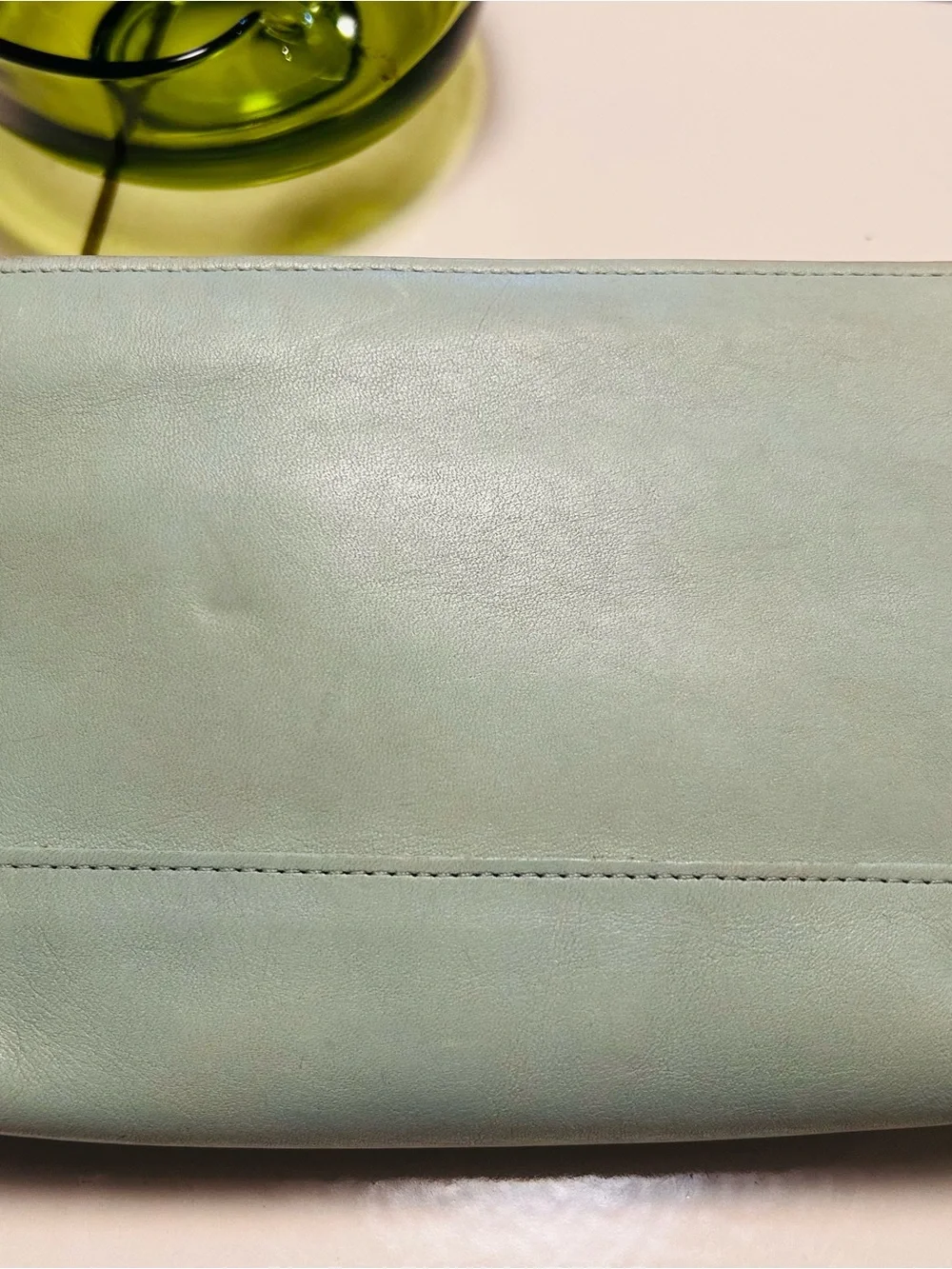 Coach Mint Green Leather Cosmetic Pouch